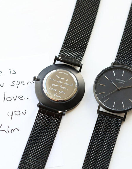 Handwriting Engraving - Men's Minimalist Watch + Pitch Black Mesh