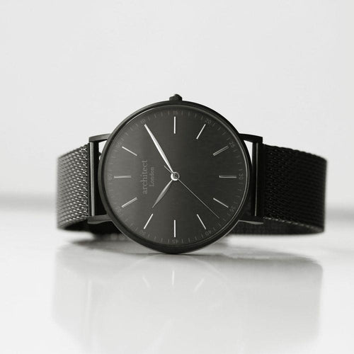 Load image into Gallery viewer, Handwriting Engraving - Men&#39;s Minimalist Watch + Pitch Black Mesh
