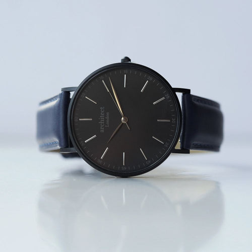 Load image into Gallery viewer, Modern Font Engraving - Men&#39;s Minimalist Watch + Admiral Blue Strap
