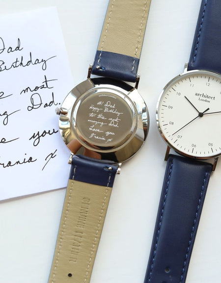 Handwriting Engraving - Men's Architect Zephyr + Admiral Blue Strap