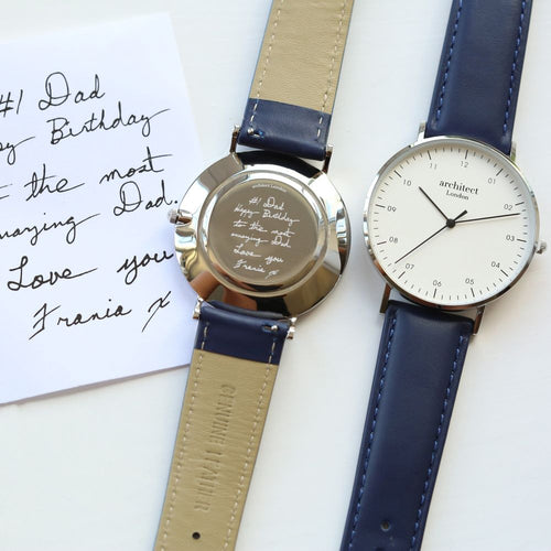 Load image into Gallery viewer, Handwriting Engraving - Men&#39;s Architect Zephyr + Admiral Blue Strap
