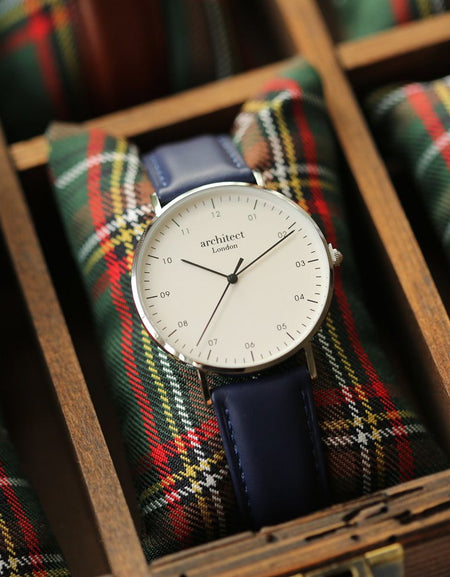 Modern Font Engraving - Men's Architect Zephyr + Admiral Blue Strap