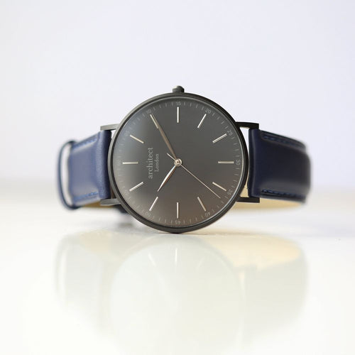 Load image into Gallery viewer, Modern Font Engraving - Men&#39;s Minimalist Watch + Admiral Blue Strap
