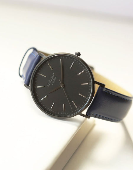 Handwriting Engraving - Men's Minimalist Watch + Admiral Blue Strap