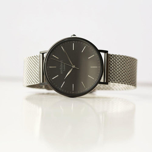 Load image into Gallery viewer, Handwriting Engraving - Men&#39;s Minimalist Watch + Steel Silver Mesh
