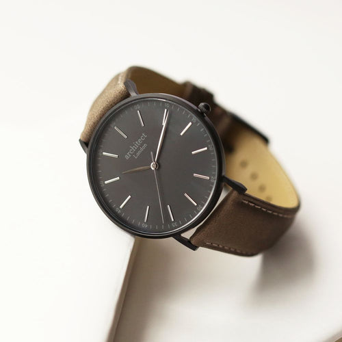 Load image into Gallery viewer, Modern Font Engraving - Men&#39;s Minimalist Watch + Urban Grey Strap
