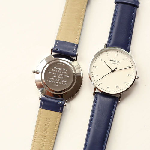 Load image into Gallery viewer, Modern Font Engraving - Men&#39;s Architect Zephyr + Admiral Blue Strap
