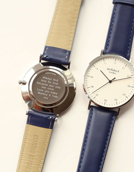 Modern Font Engraving - Men's Architect Zephyr + Admiral Blue Strap