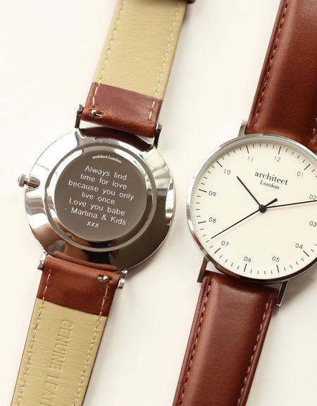 Modern Font Engraving - Men's Architect Zephyr + Walnut Strap