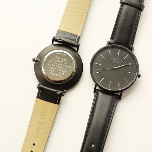 Load image into Gallery viewer, Modern Font Engraving - Men&#39;s Minimalist Watch + Jet Black Strap
