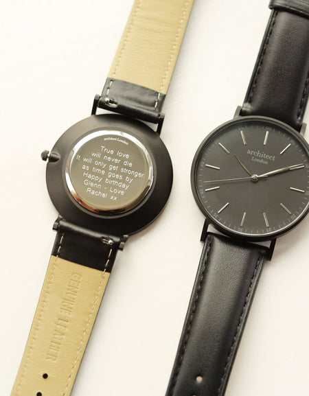 Modern Font Engraving - Men's Minimalist Watch + Jet Black Strap