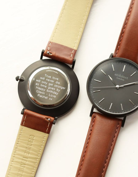 Modern Font Engraving - Men's Minimalist Watch + Walnut Strap
