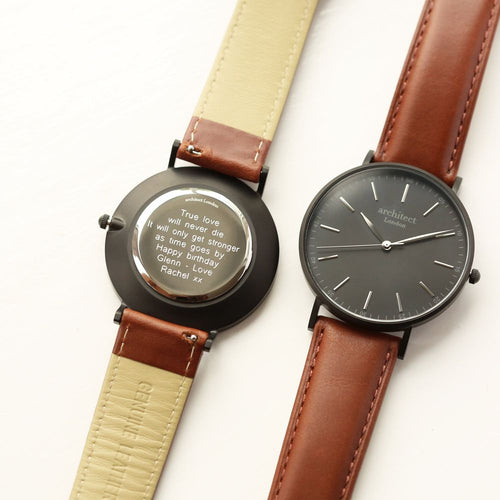 Load image into Gallery viewer, Modern Font Engraving - Men&#39;s Minimalist Watch + Walnut Strap
