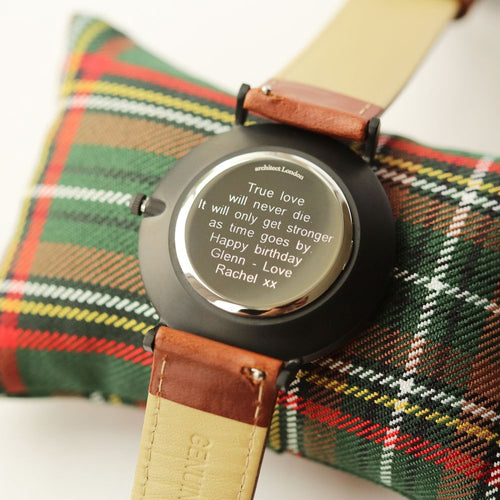 Load image into Gallery viewer, Modern Font Engraving - Men&#39;s Minimalist Watch + Walnut Strap
