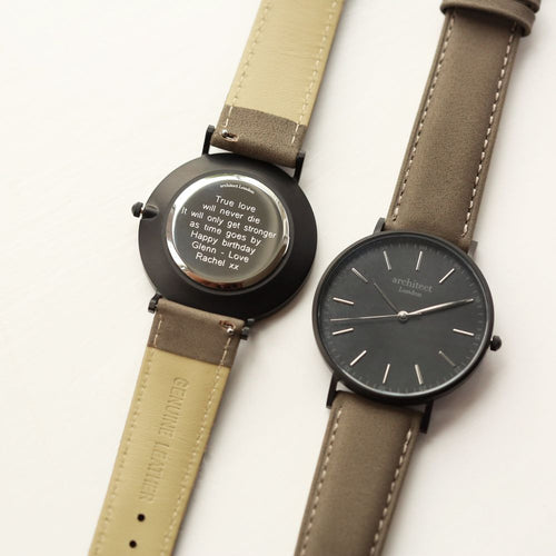 Load image into Gallery viewer, Modern Font Engraving - Men&#39;s Minimalist Watch + Urban Grey Strap
