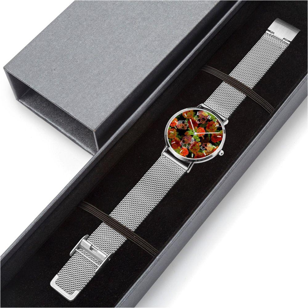 Jacki Easlick Floral Skulls Ultra-thin Stainless Steel Quartz Watch