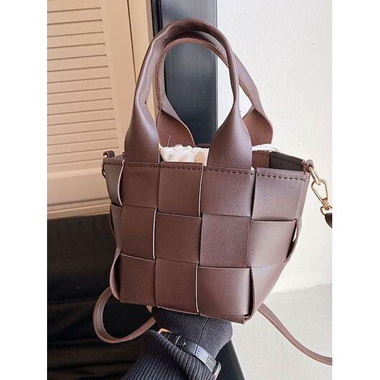 Elegant PU Leather Braided Bucket Bag