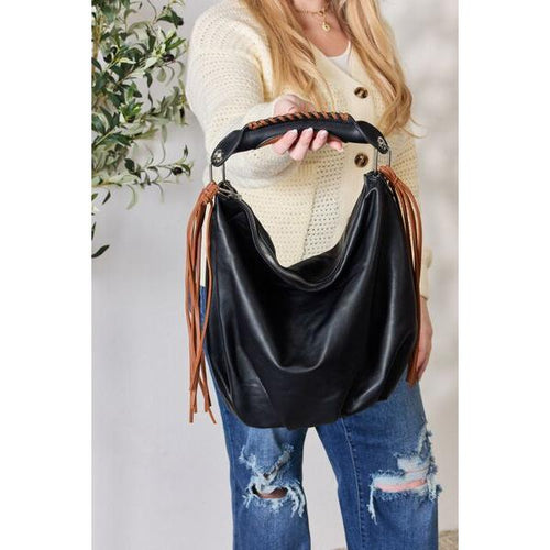 Load image into Gallery viewer, SHOMICO Fringe Detail Contrast Handbag - A Statement of Bohemian Elegance
