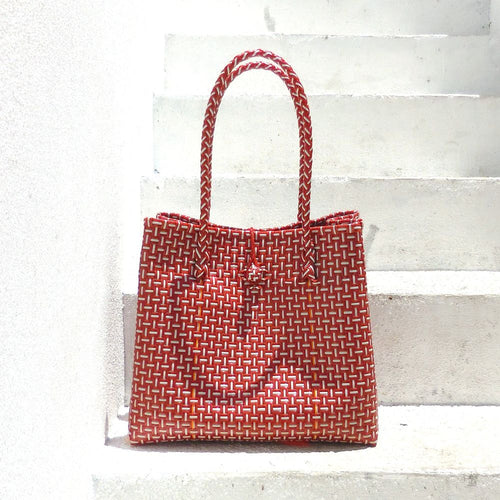 Load image into Gallery viewer, TOKO Recycled Woven Tote Bag, in Red &amp; White
