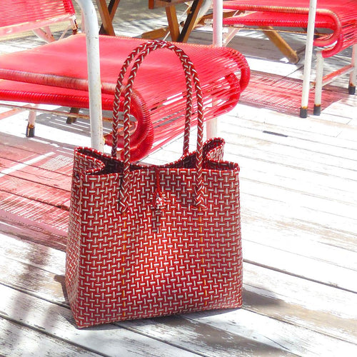 Load image into Gallery viewer, TOKO Recycled Woven Tote Bag, in Red &amp; White
