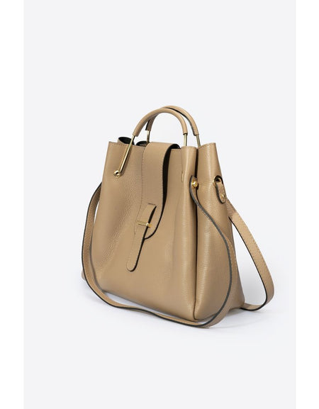 DIONE TAUPE - Exquisite Italian Grain Leather Top Handle Bag