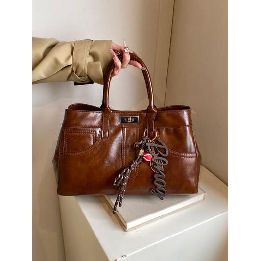 Luxurious PU Leather Handbag with Pendant