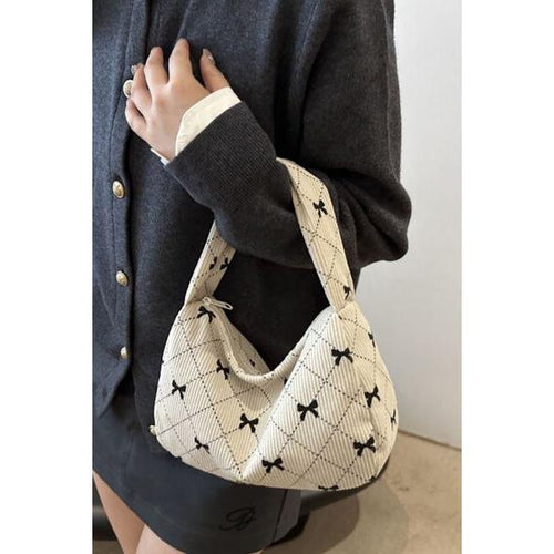 Load image into Gallery viewer, Designer Corduroy Quilted Bow Handbag
