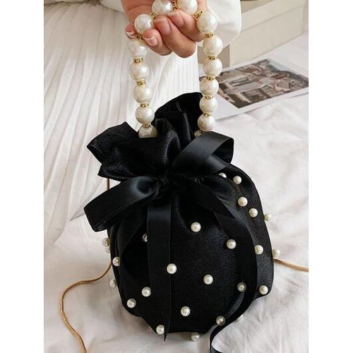 Load image into Gallery viewer, Pearl Detail Solid Color Bucket Bag
