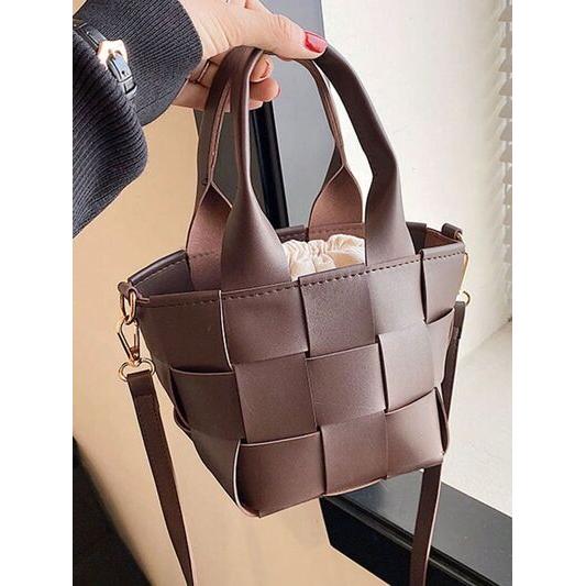 Elegant PU Leather Braided Bucket Bag