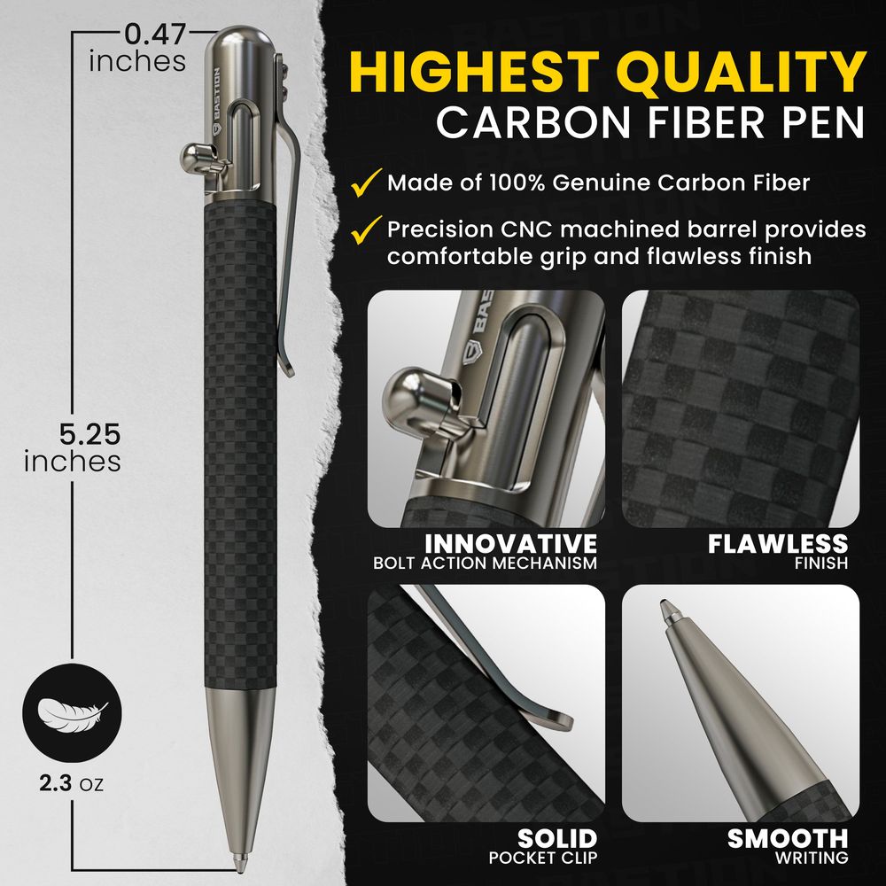 Carbon Fiber and Stainless Steel - Bolt Action Pen by Bastion®