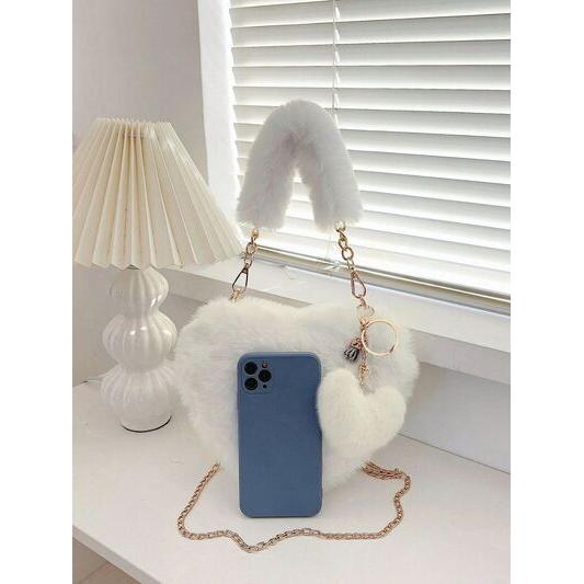 Luxurious Heart Shape Faux Fur Handbag