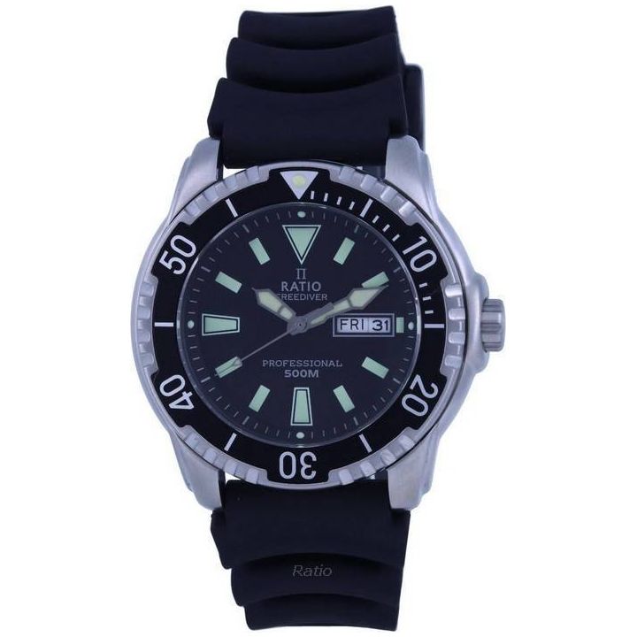 RATIO FreeDiver Black Dial PU Strap Quartz 48HA90-12-BLK Men's Watch