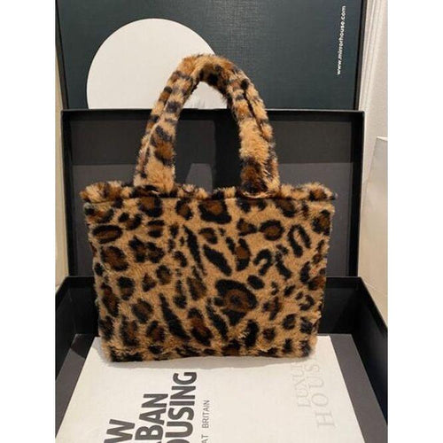 Load image into Gallery viewer, Leopard Fluff Handbag with Zip - A Touch of Opulence
