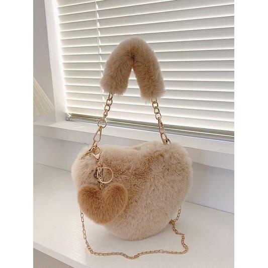 Luxurious Heart Shape Faux Fur Handbag