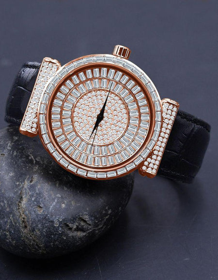 Palatial Bling Leather Watch - A Timepiece of Luxury and Elegance