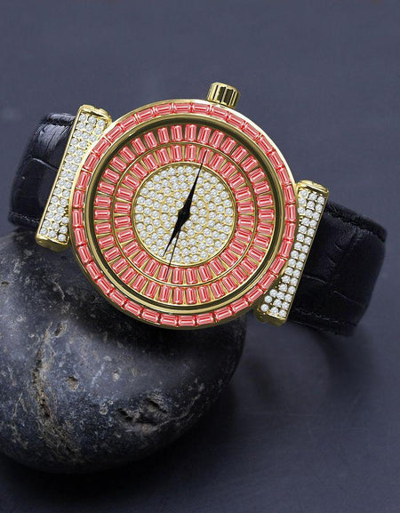 Palatial Bling Leather Watch - A Statement of Elegance