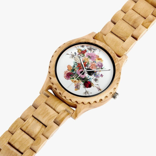 Load image into Gallery viewer, Jacki Easlick Floral Skull Italian Olive Lumber Wooden Watch
