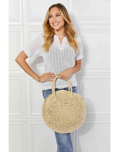 Justin Taylor Beach Date Straw Rattan Handbag in Ivory
