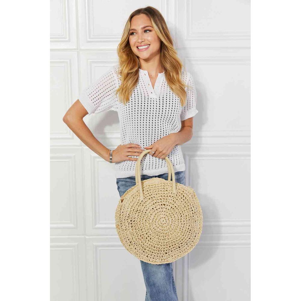 Justin Taylor Beach Date Straw Rattan Handbag in Ivory