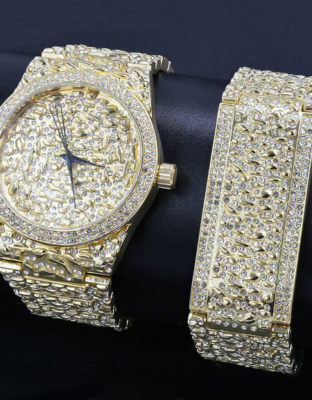 SUNDIAL Ultra Bling Watch Set - Exquisite Gold Colour Elegance