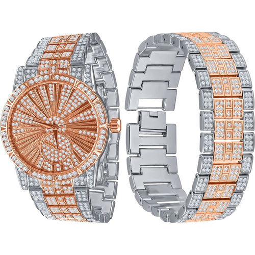 Load image into Gallery viewer, LUXE ROMAN INDEXED ICED OUT WATCH &amp; BRACELET SET I 5307118
