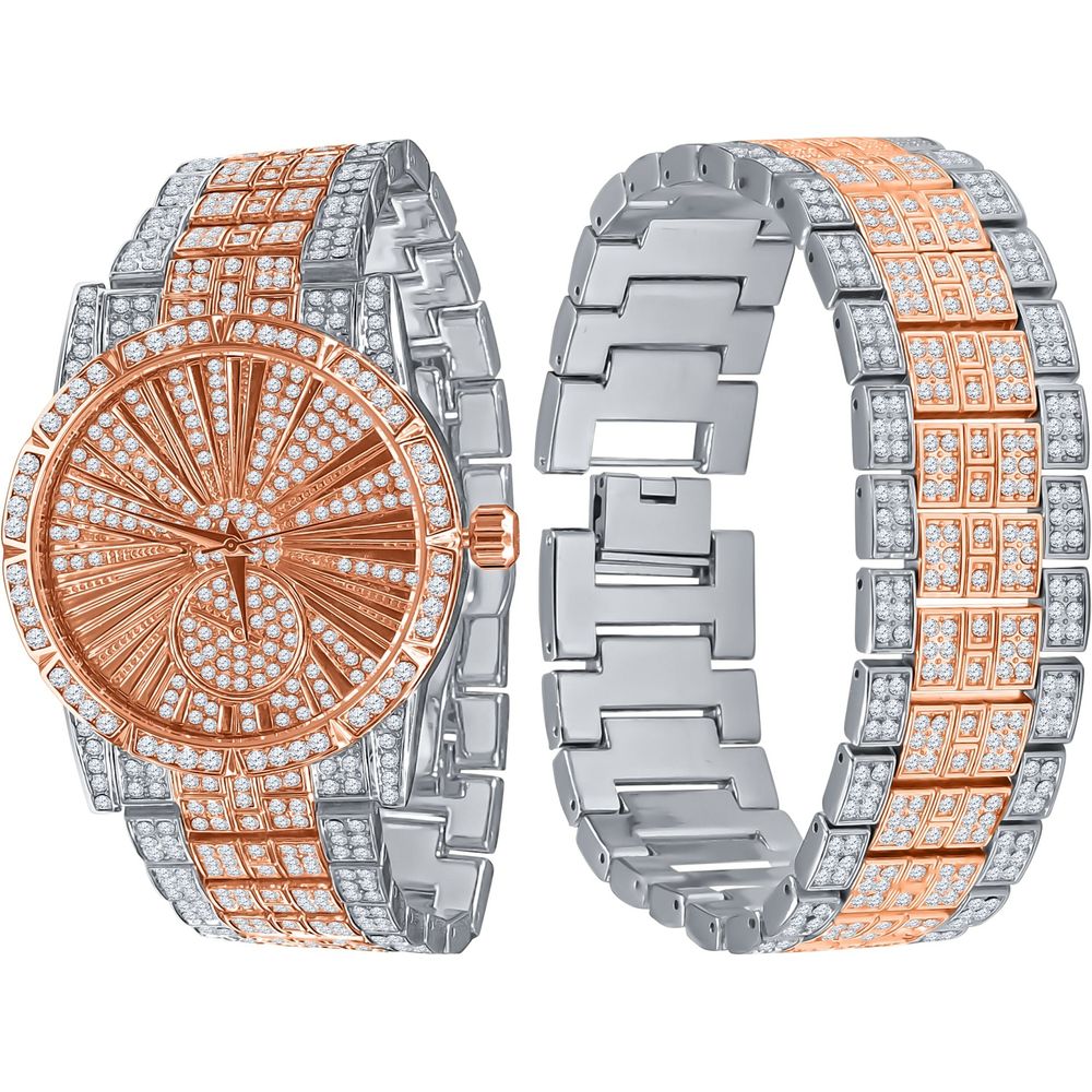 LUXE ROMAN INDEXED ICED OUT WATCH & BRACELET SET I 5307118