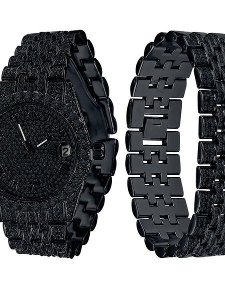 PURPUREUS 5-Link Iced Out Watch & Bracelet Set: A Luxurious Statement of Elegance