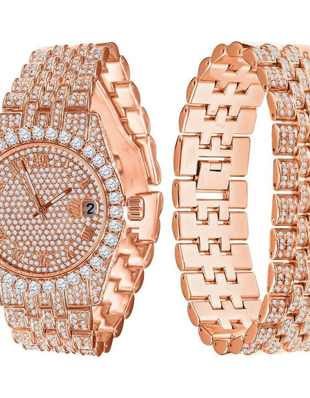 PURPUREUS 5-Link Iced Out Watch & Bracelet Set