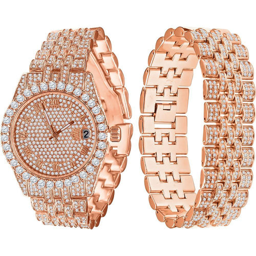 Load image into Gallery viewer, PURPUREUS 5-LINK ICED OUT WATCH &amp; BRACELET SET I 530705
