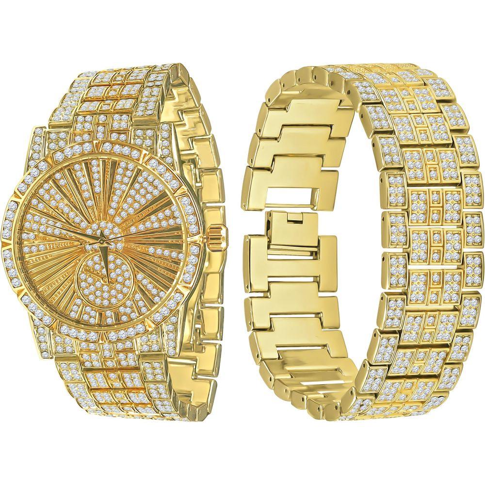 LUXE ROMAN INDEXED ICED OUT WATCH & BRACELET SET I 530712