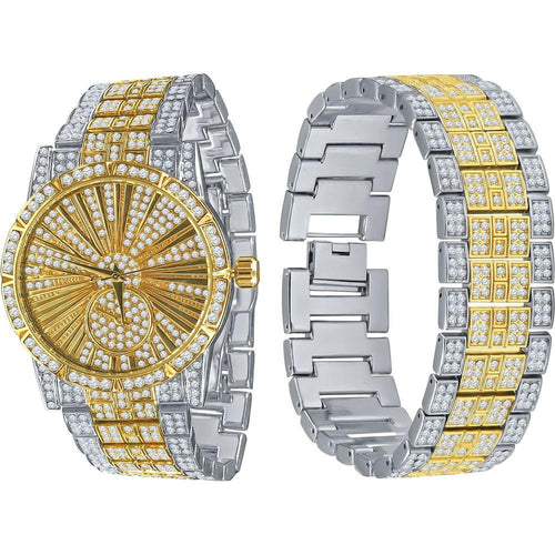 Load image into Gallery viewer, LUXE Roman Indexed Iced Out Watch &amp; Bracelet Set
