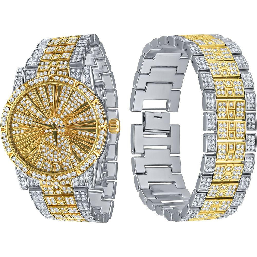 LUXE Roman Indexed Iced Out Watch & Bracelet Set