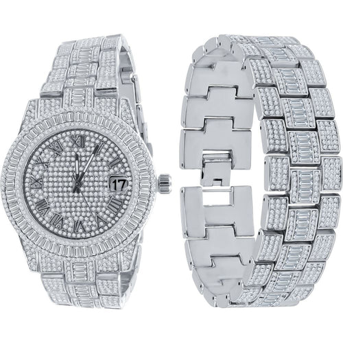 Load image into Gallery viewer, OYSTER BAGUETTE BEZEL ICED OUT WATCH &amp; BRACELET SET | 530751
