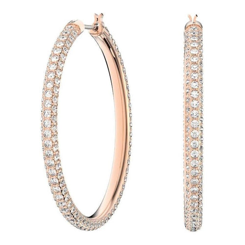 Load image into Gallery viewer, Swarovski Stone Hoop Rose Gold Tone Plated Earrings with White Crystal 5383938
